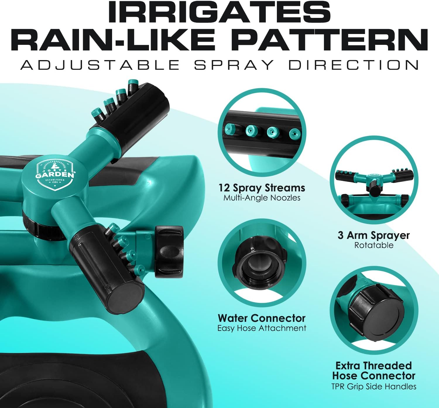 Detalle 2 de Joeys Garden Sprinkler 360° Rotating Lawn Sprinkler with Weighted Base