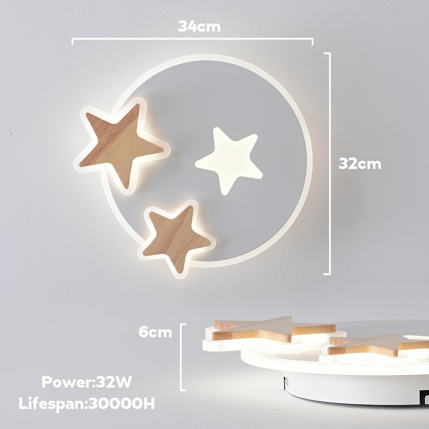 Detalle 2 de YUEEU 32CM 3000K - 6000K led-plafondlamp in stervorm, dimbaar met afstandsbediening