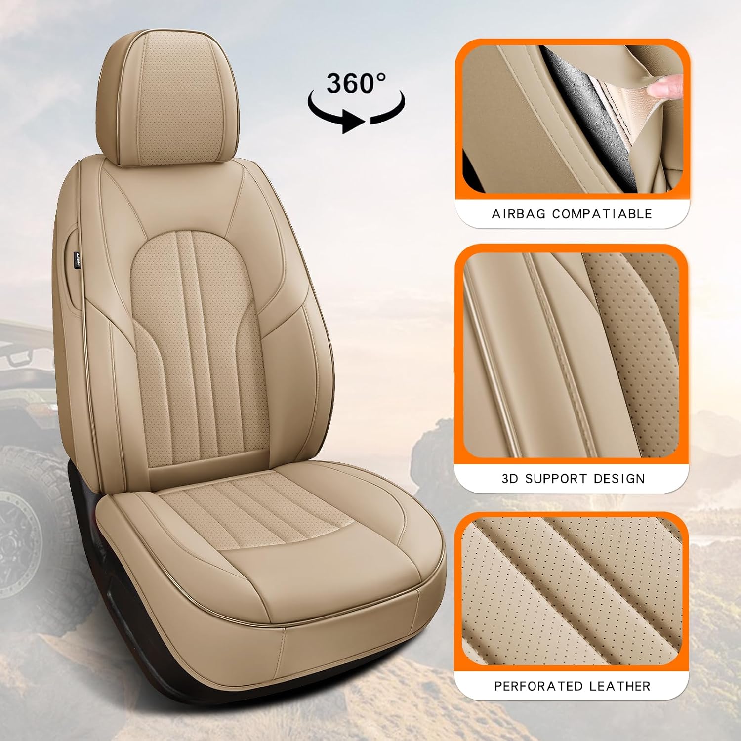 Thumbnail 5 de MINGBRON Car Seat Covers: Front Waterproof Protector in Beige (Fits Most Cars)