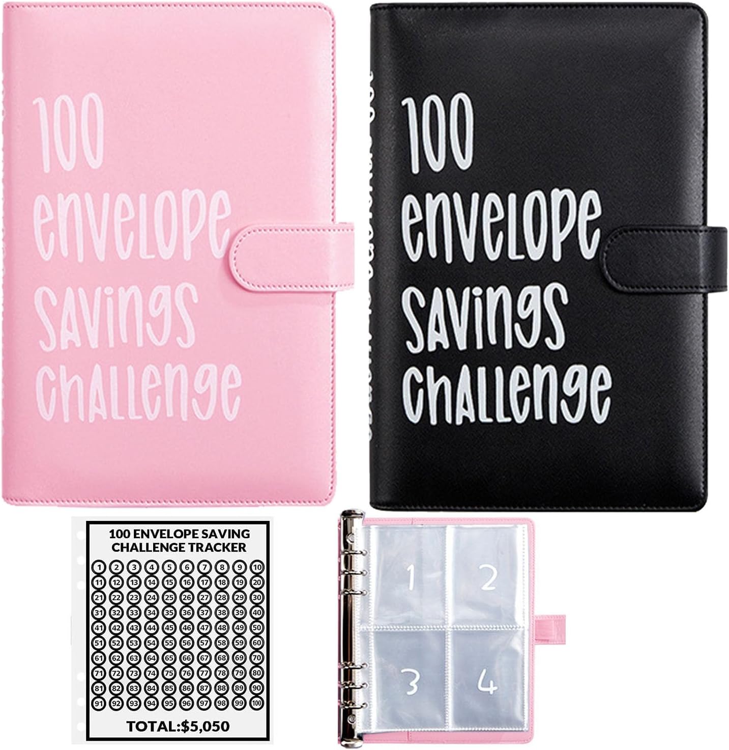 Detalle de UOCLERY 100 Envelopes Money-Saving Challenge Binder, 2-Pack, Pink and Black