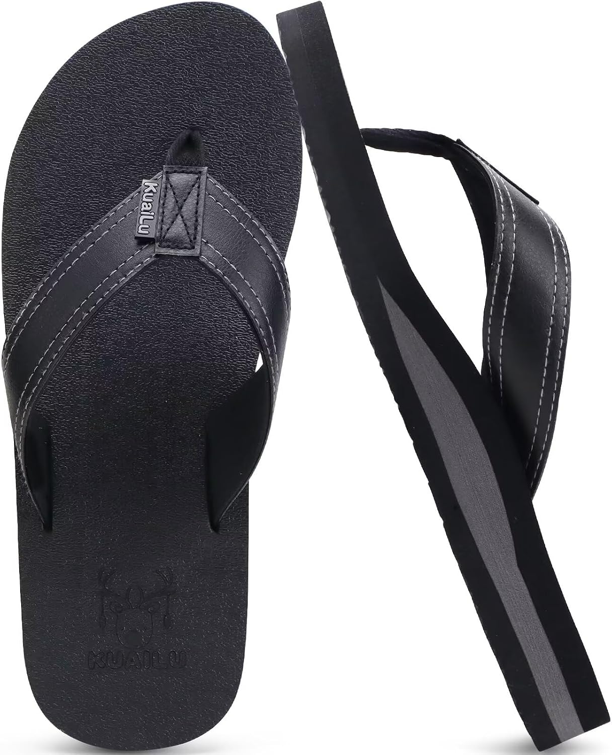 Detalle de KuaiLu Men's Yoga Mat Leather Flip Flops with Arch Support
