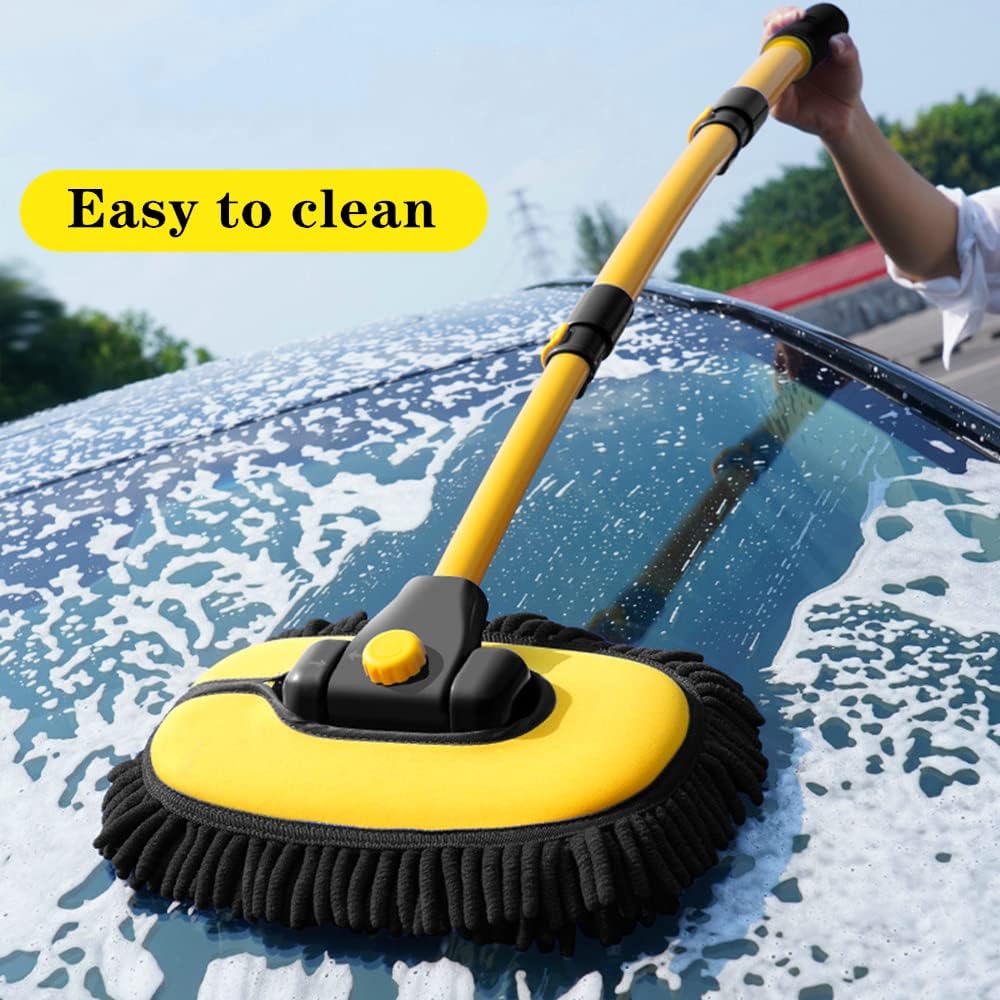 Detalle 2 de BMLEI Car Wash Brush Kit with Long Handle, Curved Extension Pole, Microfiber Mop Mitt & 2 Replacement Heads