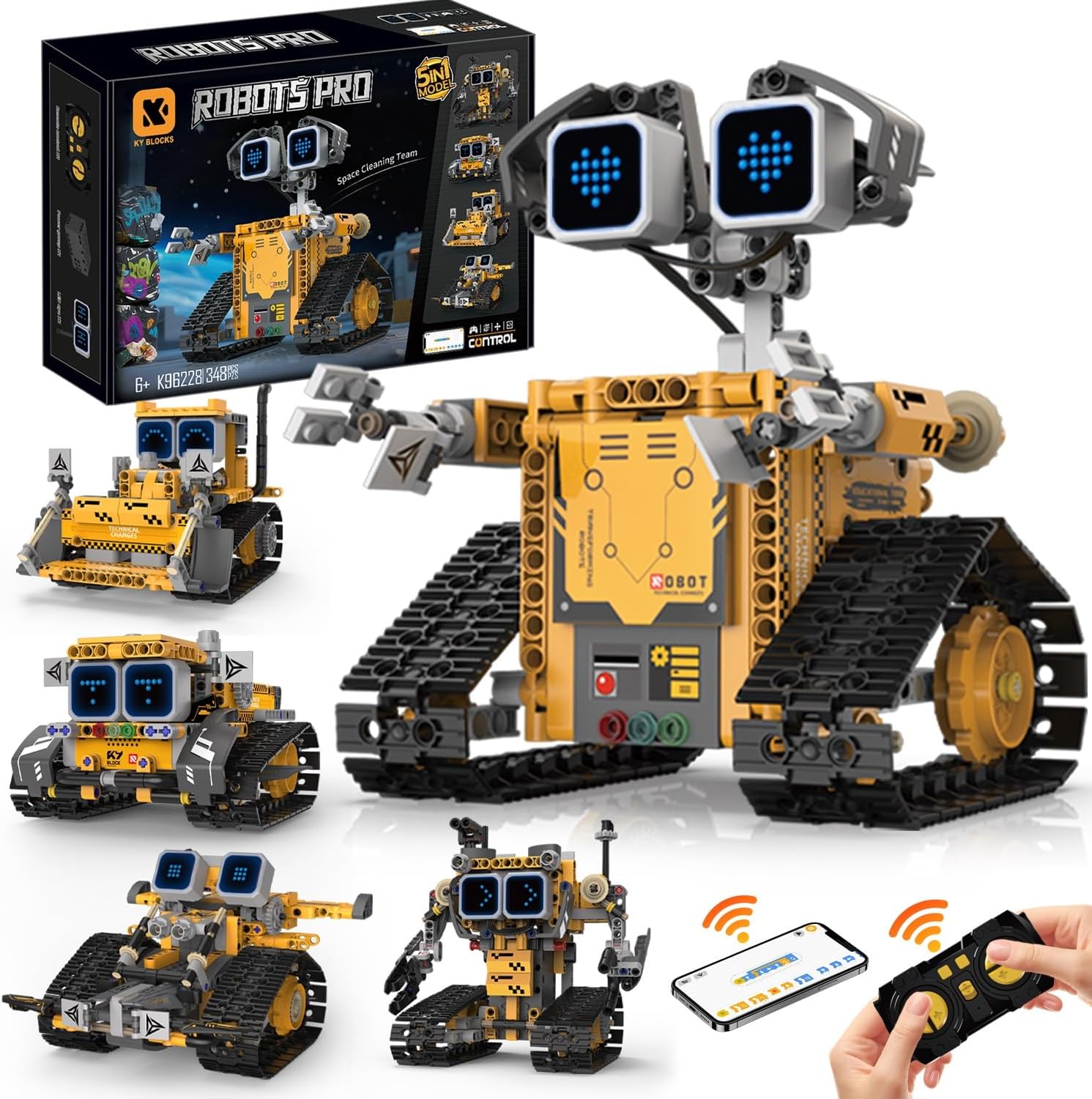 Detalle de PENGBU RC K96228 5-in-1 bouwrobot met app, afstandsbediening en 16 led-uitdrukkingen