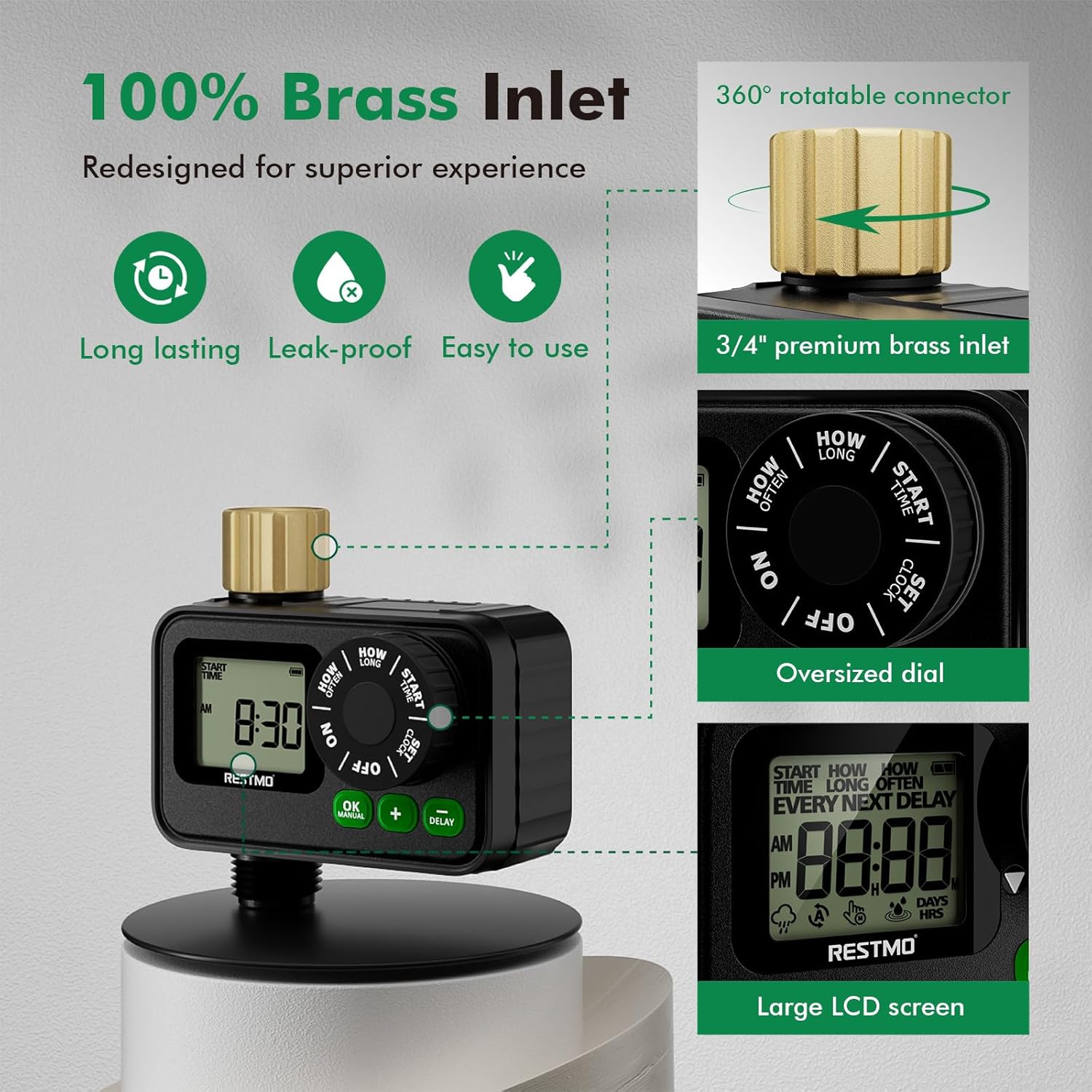 Thumbnail 2 de RESTMO Sprinkler Timer for Outdoor Hose Faucet with Brass Inlet – 11h59m Programmable Watering