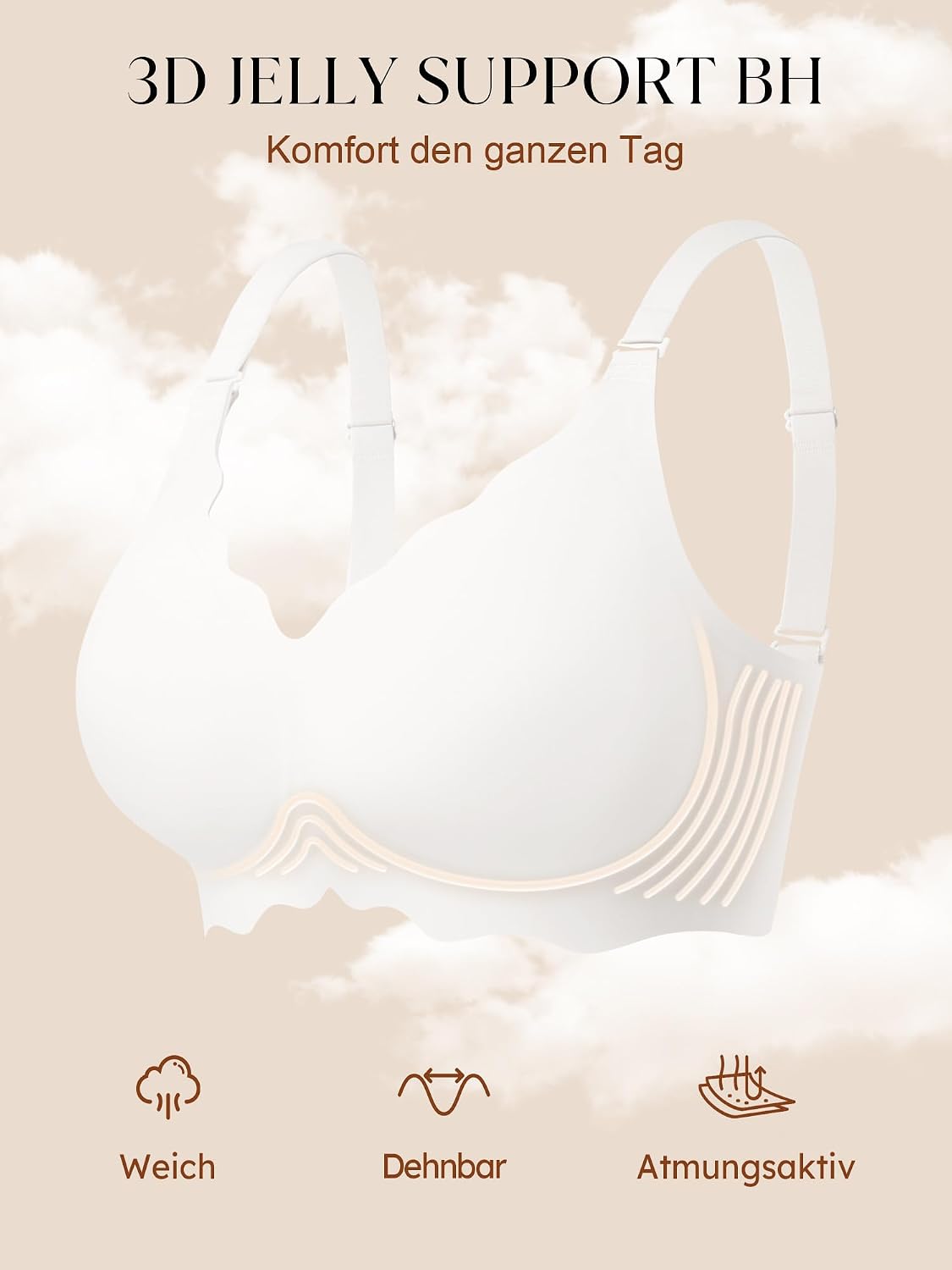 Detalle 2 de SHARICCA Glatter BH Damen Ohne Bügel Tiefem V-Ausschnitt Push Up Bralette – nahtlos, bequem und formgebend