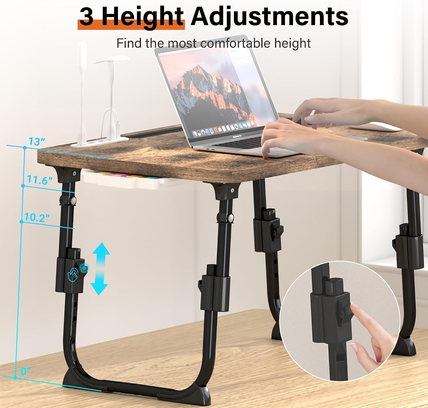 Thumbnail 1 de DECOSIS Lapdesk Adjustable Lap Desk with USB Ports, Storage Drawer and Foldable Legs