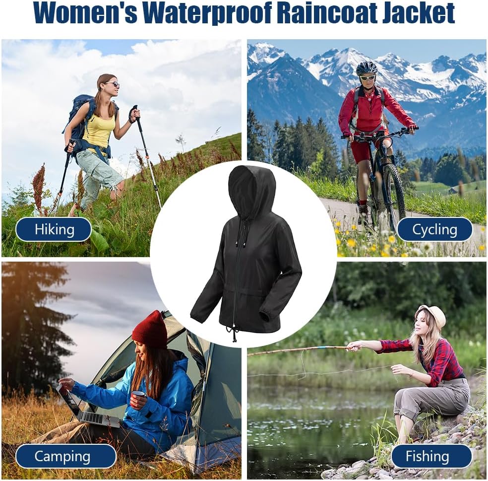 Thumbnail 6 de Vicloon Women's Waterproof Waxed Jacket, Lightweight Packable Raincoat with Hood