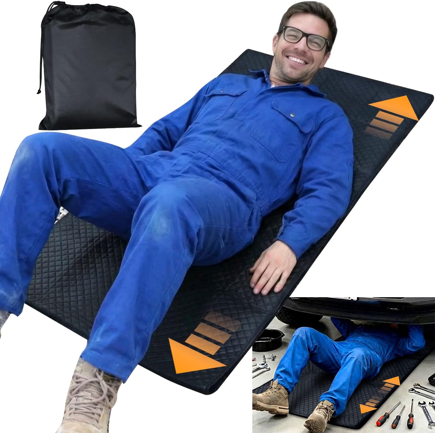 Detalle de YQCQWL Rolling Creeper Mat — 145×67cm Portable Under Car Repair Pad with Storage Bag