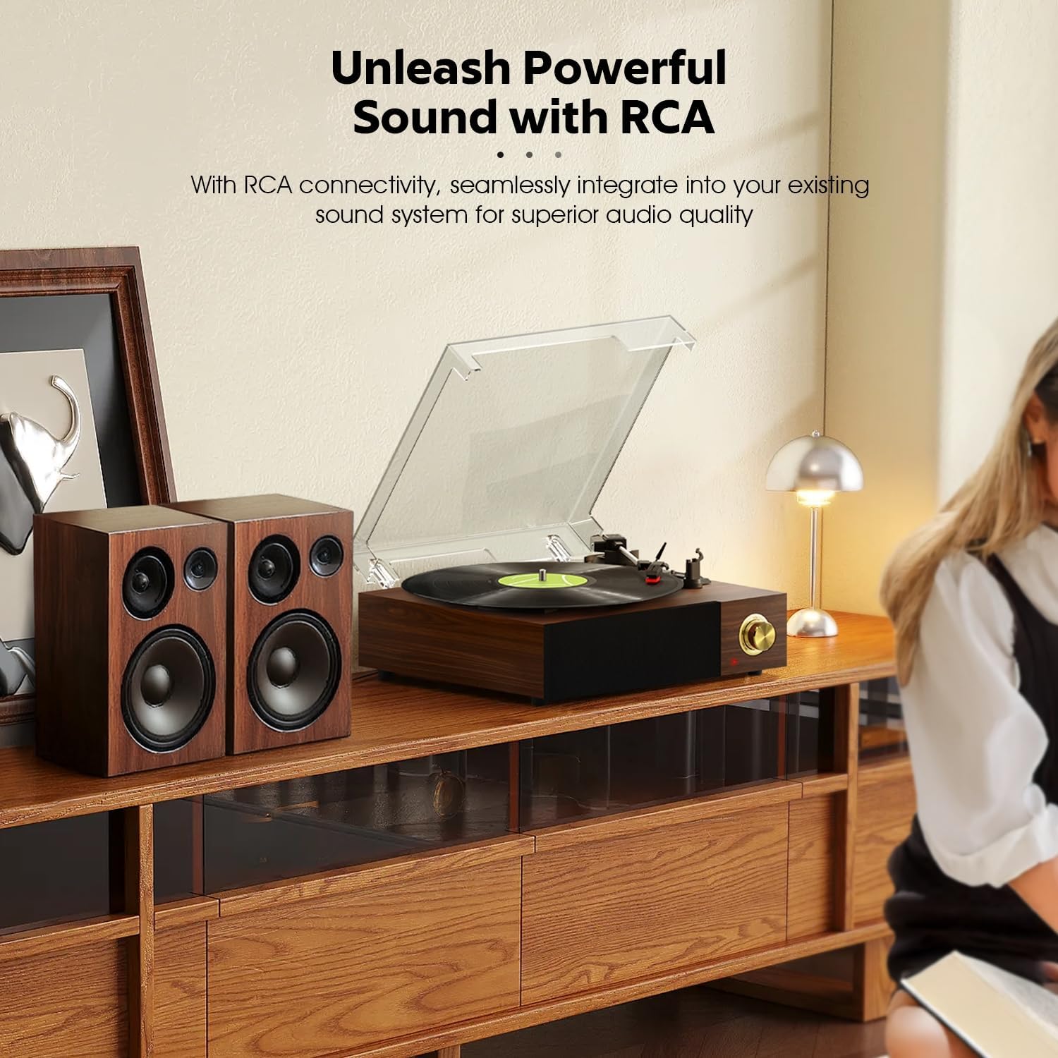 Thumbnail 4 de FYDEE Record Player with Built-in Speakers, Bluetooth and RCA Output (Red Walnut)
