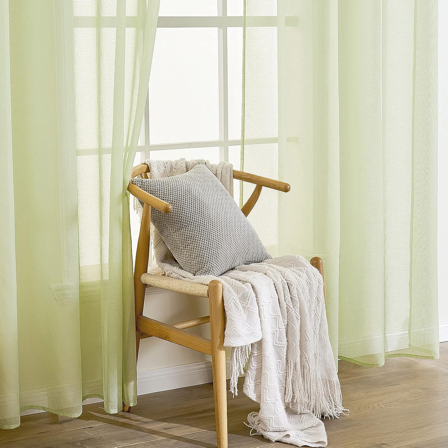 Detalle 2 de Rideaux voile transparents 140x225 Vert