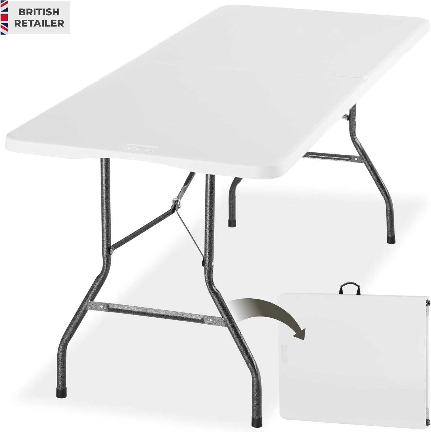 Detalle de tectake Panja II 406622 hopfällbart campingbord, 180 × 70 × 74 cm, vitt