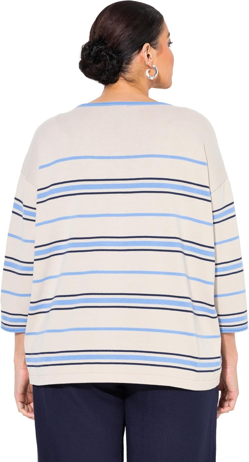 Detalle 2 de Ulla Popken Pull rayé en maille pour femme — version grandes tailles
