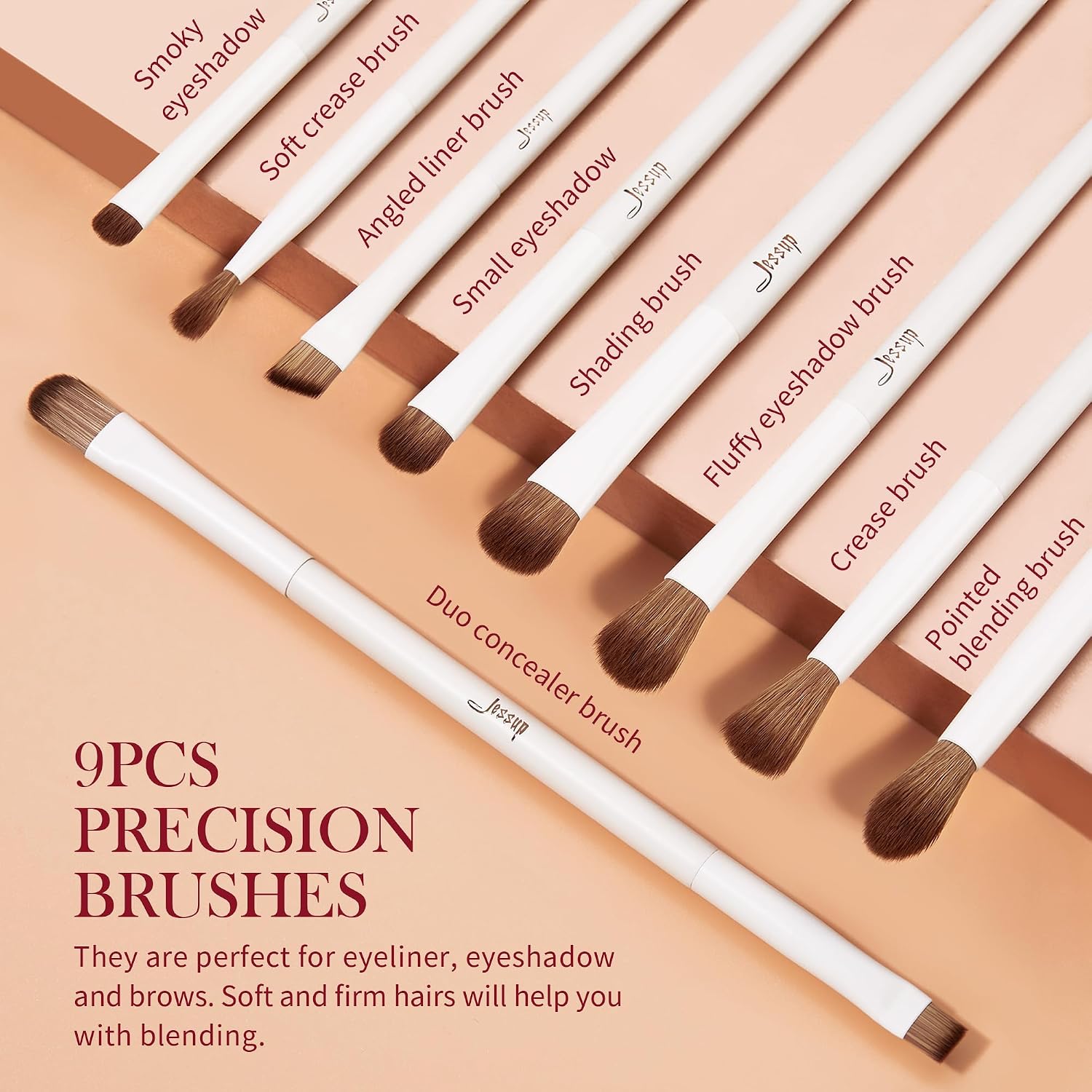 Detalle de Jessup lot de 14 pinceaux maquillage en coffret cadeau (T329-G) pour teint, yeux et contour