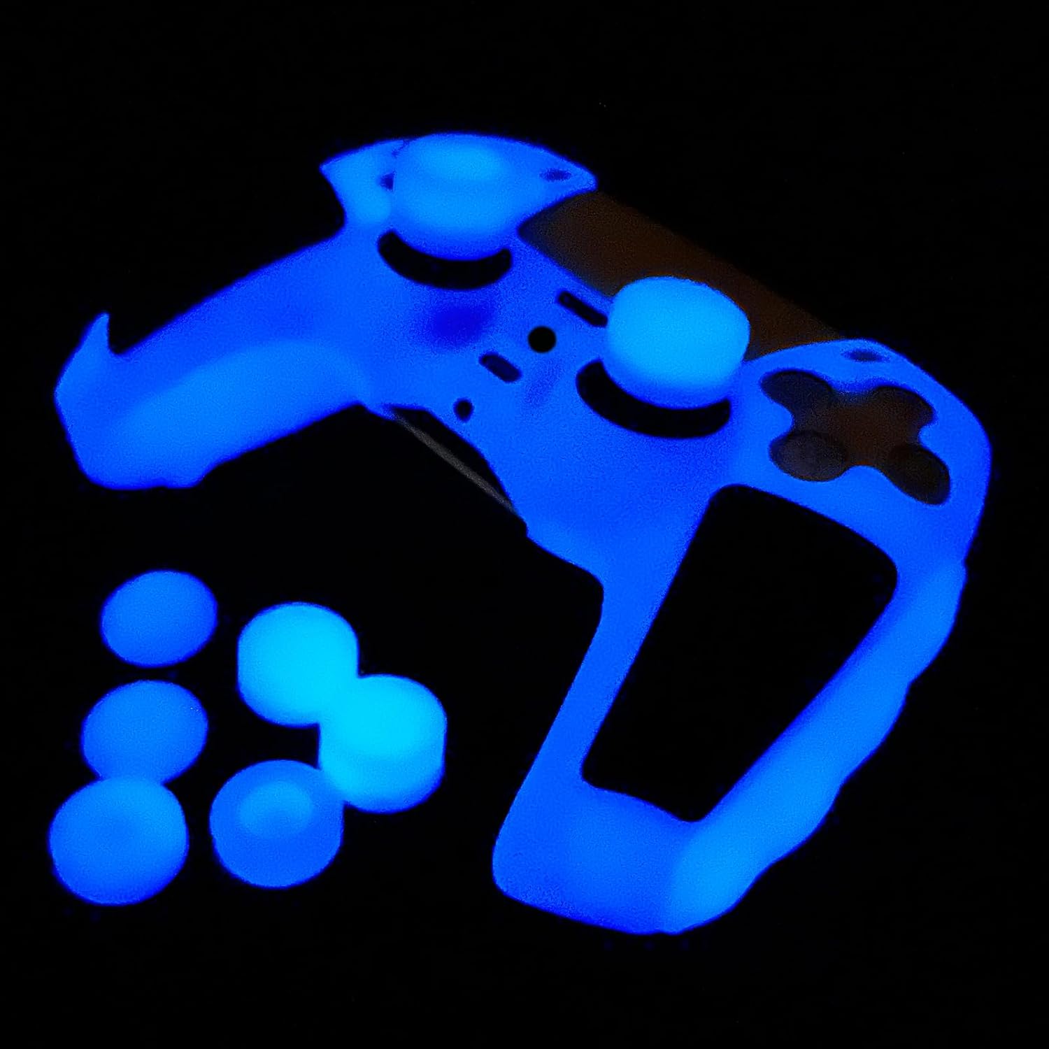 Detalle de HLRAO Glow in the Dark PS5 Controller Skin (Blue) with Anti-slip Silicone Cover & Glowing Thumb Grips