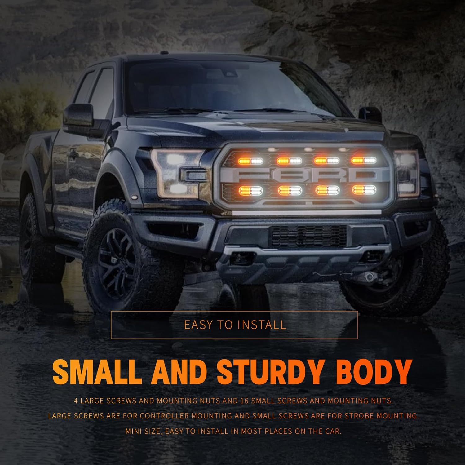 Detalle 2 de BooYu 8-pcs Sync Feature LED Emergency Strobe Lights Bar w/ Controller (Amber/White)