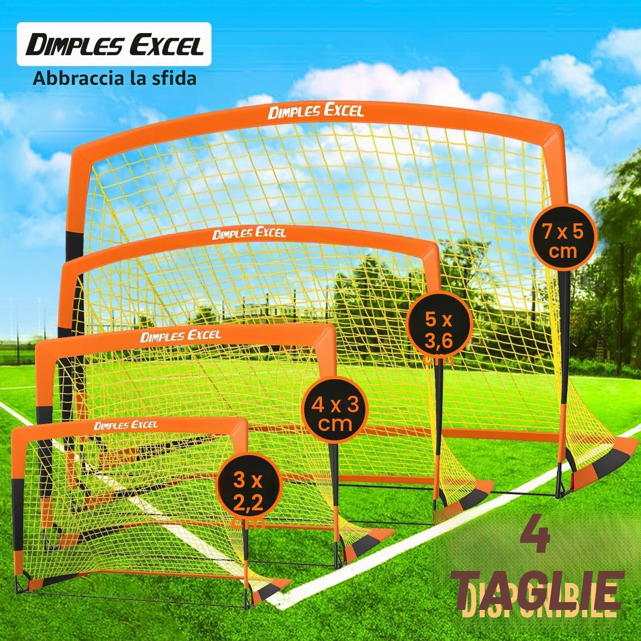 Detalle de Dimples Excel Porta da Calcio Pieghevole – Rete da Giardino 120x90, 152x110, 213x152 cm (Opzione con Pallone, Bersaglio, Pompa e Coni)