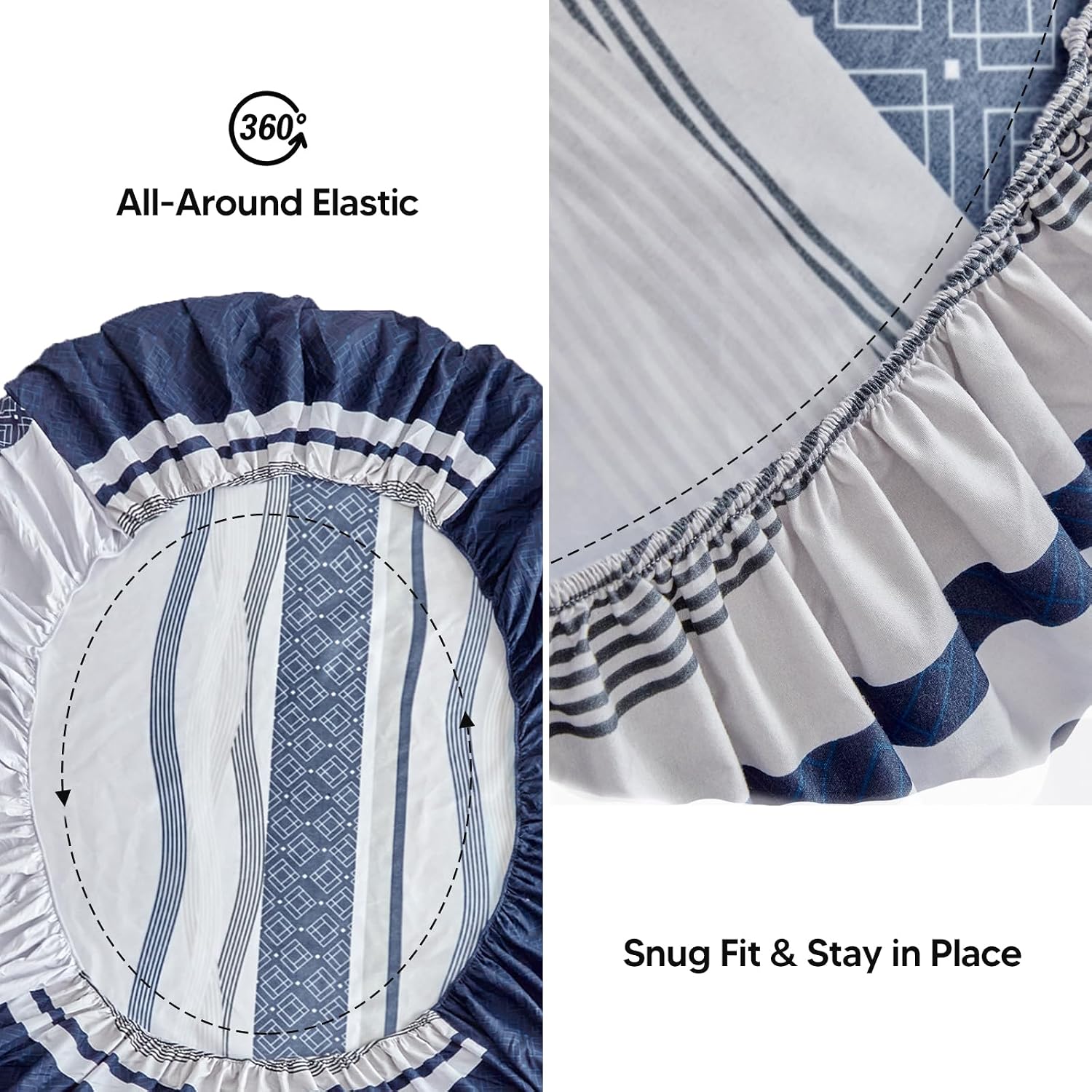 Detalle de Tokokimo Double Duvet Cover Set 4 Piece in Dark Blue Stripe with Fitted Sheet