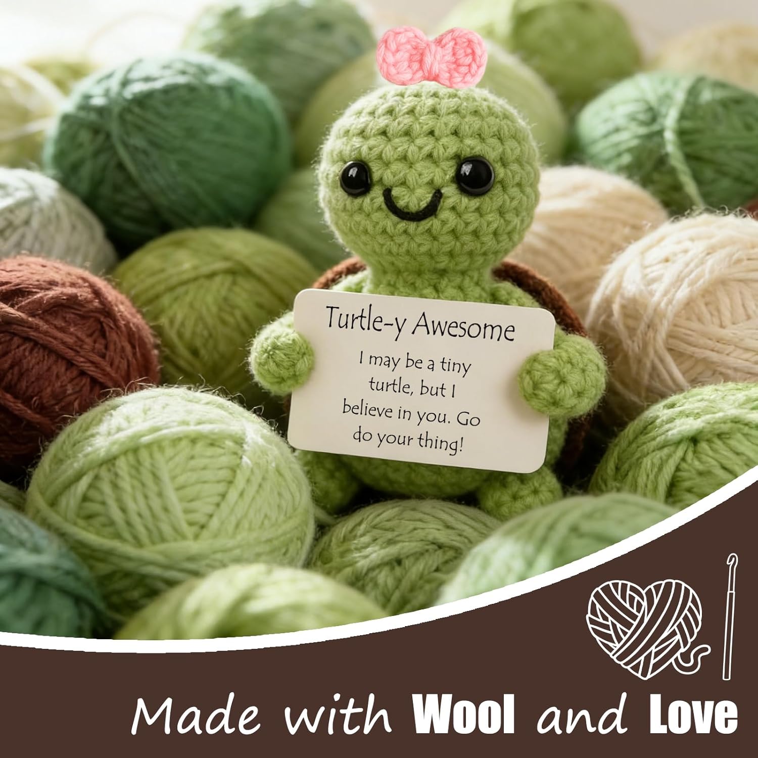 Thumbnail 4 de Tixlux Positive Turtle Gifts handmade knitted turtle doll with pocket hug lucky charm