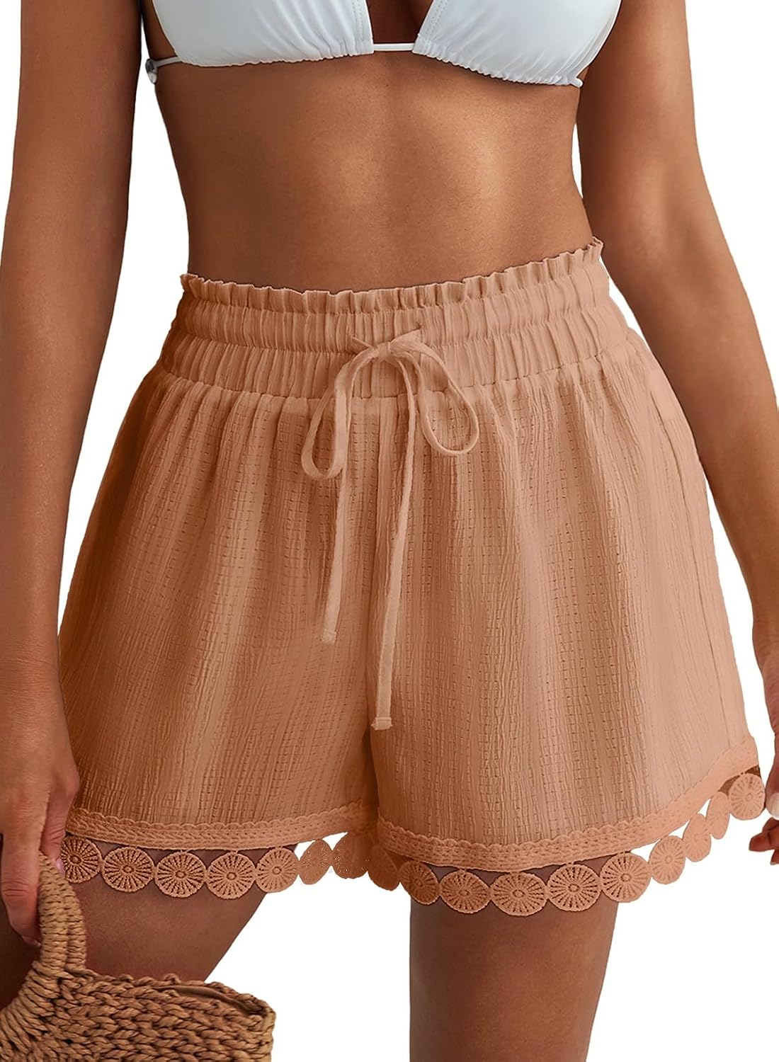 Detalle de Dokotoo Women’s Shorts: Summer Casual Loose Elastic Waist Drawstring Lace Boho Beach Cover Up Shorts