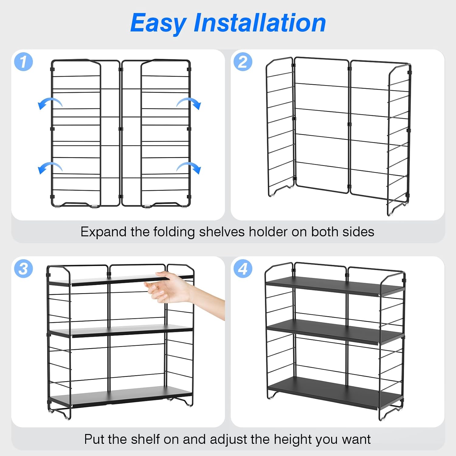 Thumbnail 4 de AHOMSEL 3-Tier Adjustable Height Spice Rack (L40 x W15 x H42cm) – multi-purpose countertop organiser