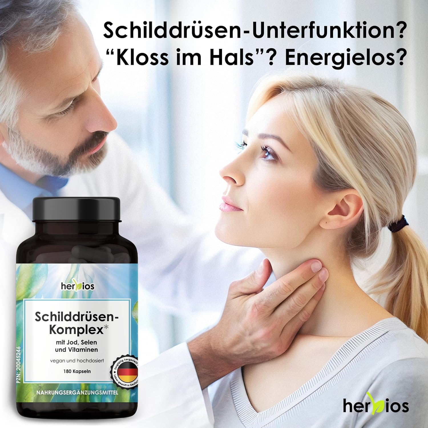 Detalle de HERBIOS Jod-Selen Komplex – 180 Schilddrüsen-Kapseln für bis zu 6 Monate (vegan, laborgeprüft) mit L‑Tyrosin, Eisen, B‑Vitamine & Folsäure