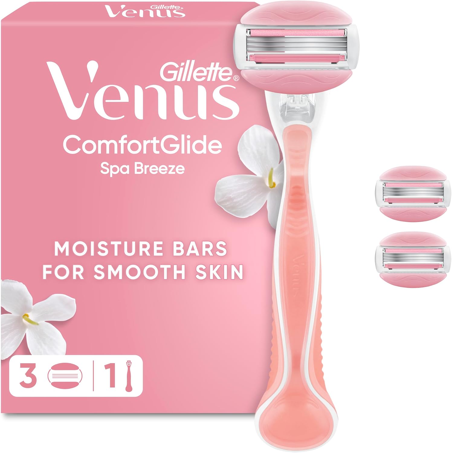 Detalle de Gillette Venus ComfortGlide Spa Breeze Razor with Refill Cartridges, Metal Handle & Shower Holder