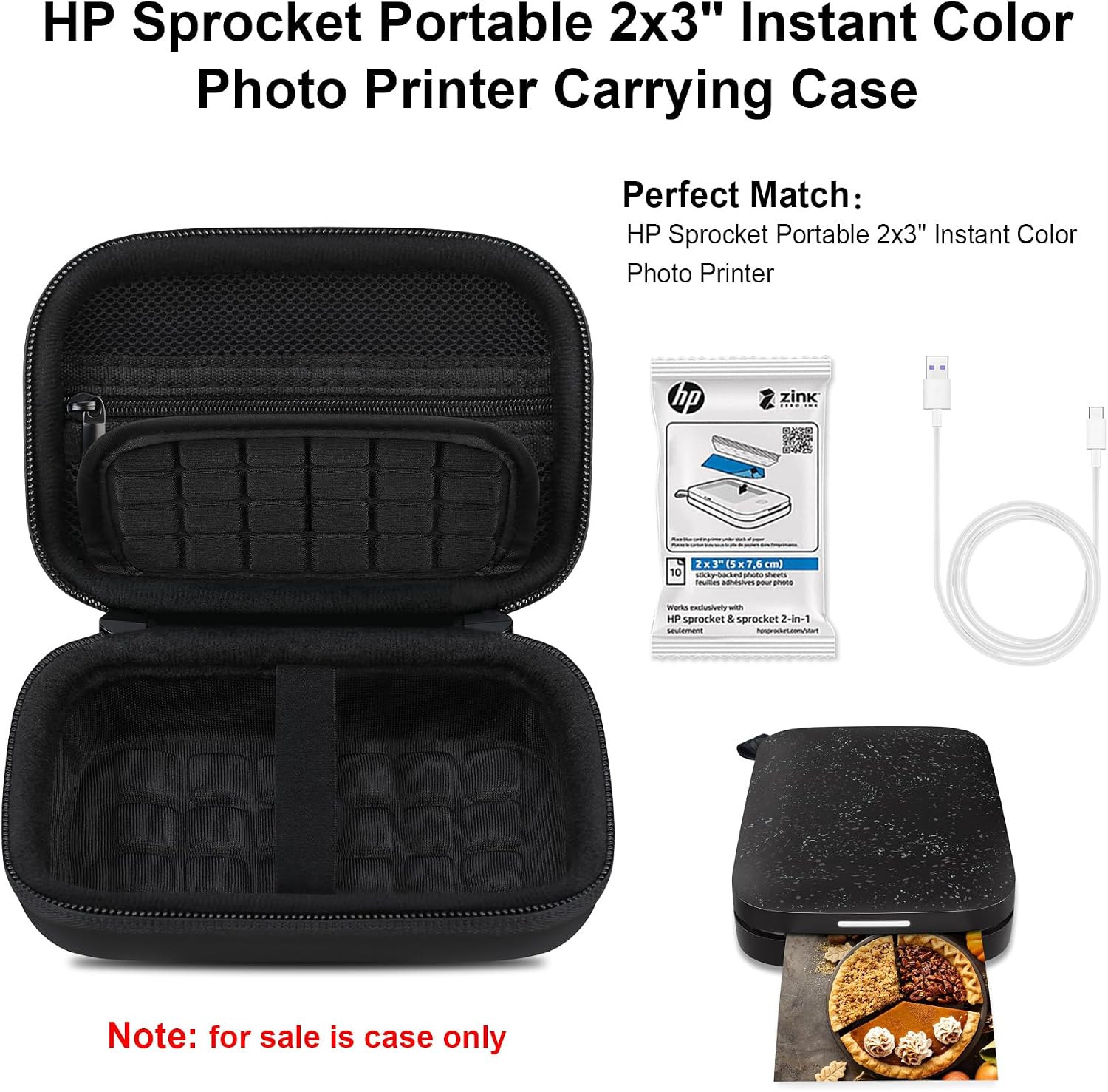 Thumbnail 1 de Elonbo Carrying Case for HP Sprocket Portable 2x3 instant photo printer (Black/Inside Black)