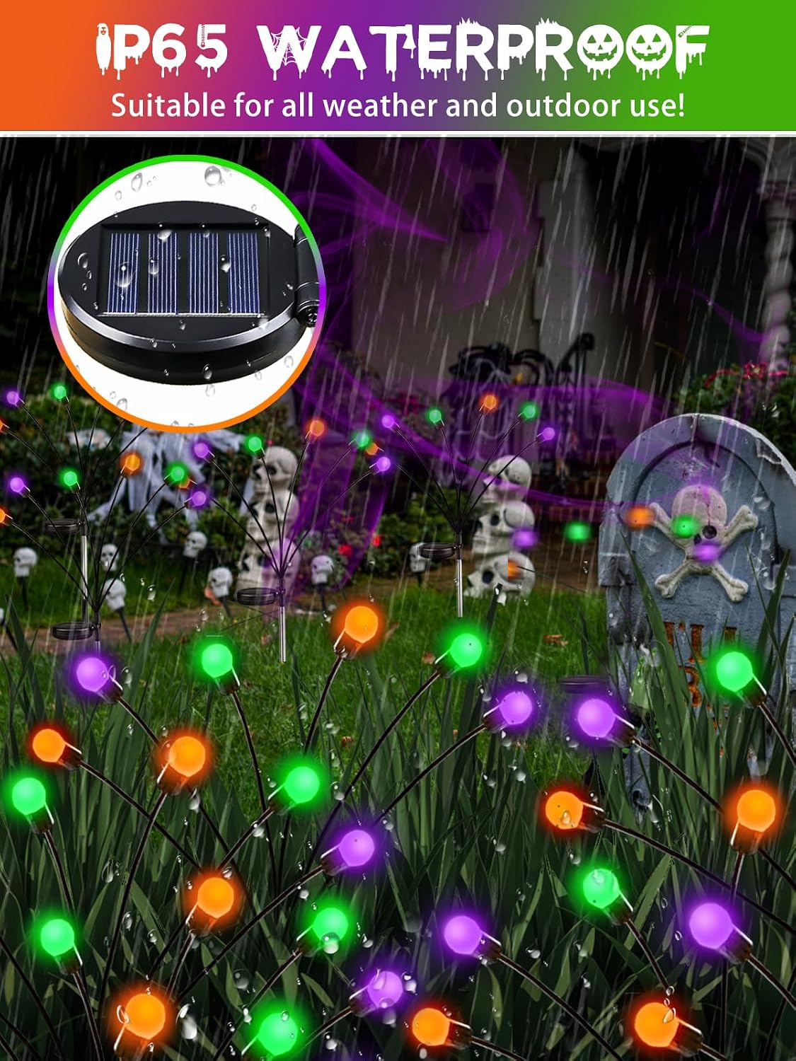 Detalle 2 de SANJICHA 6-Pack Solar Firefly Lights, Halloween Outdoor Decor, 2 Modes