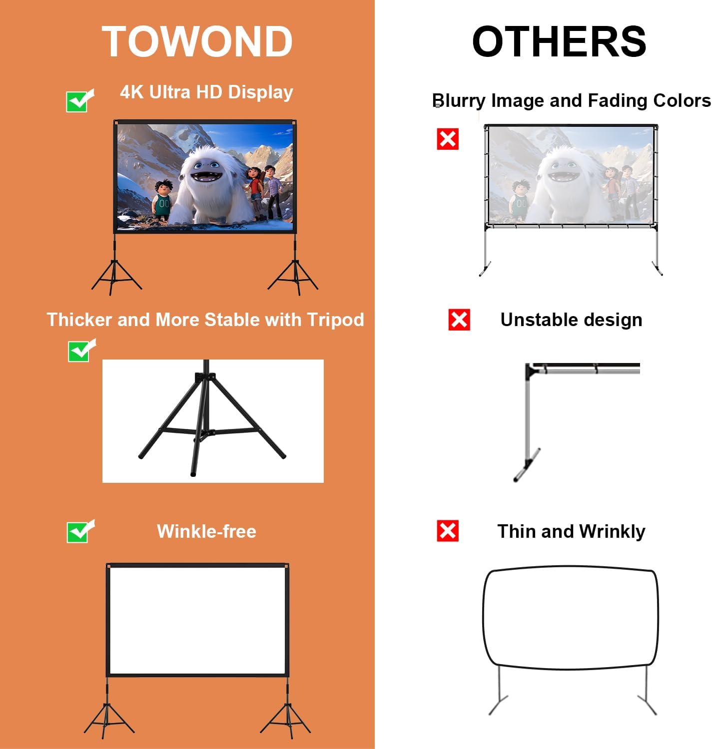 Thumbnail 2 de Towond 100-Inch Projector Screen with Stand — Portable, Foldable 16:9 for Indoor/Outdoor Use