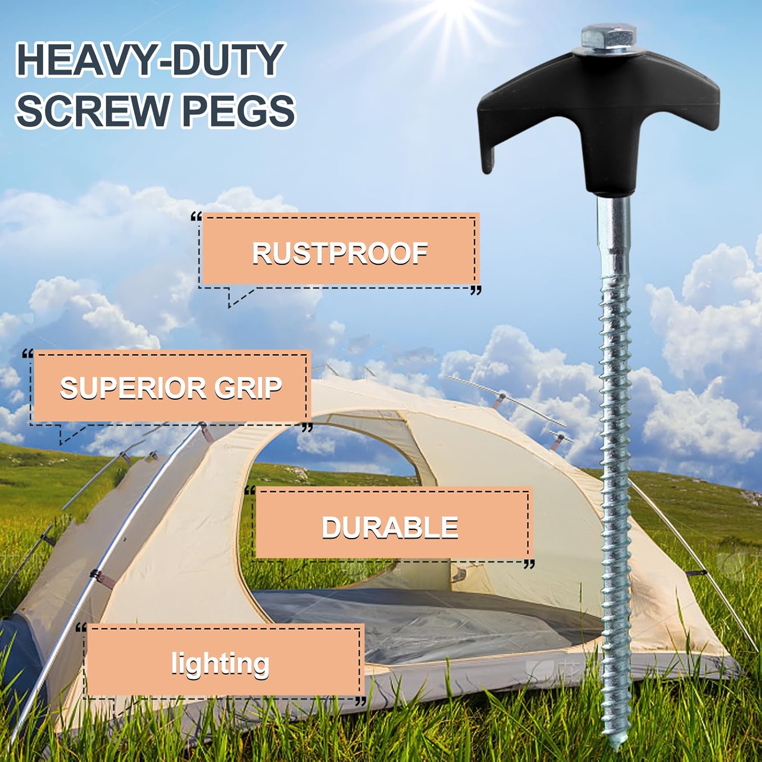 Thumbnail 6 de 20x Zeltheringe mit Drehfunktion und Gewinde – ultralange Camping-Pflöcke für harten Boden, Wald & Felsen