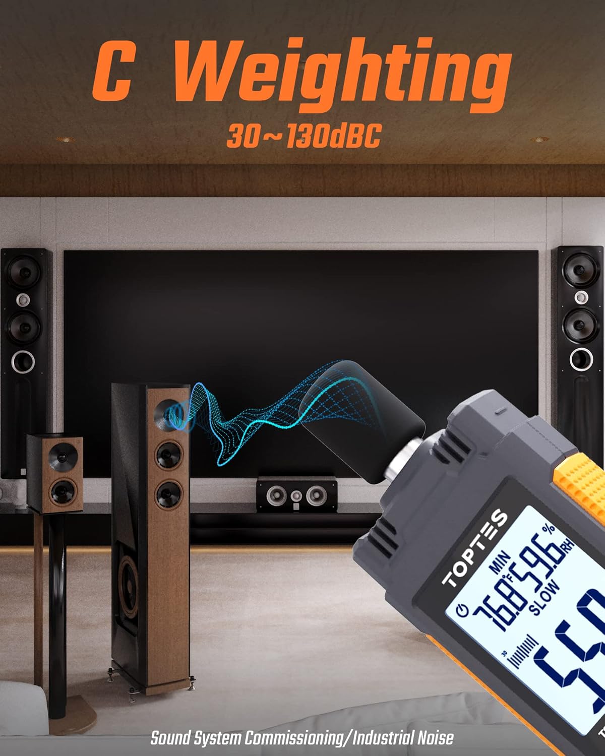 Detalle de TopTes TS-501B Decibel Meter (A/C weighting) with A backlit 2.25-inch LCD, 30 to 130 dB
