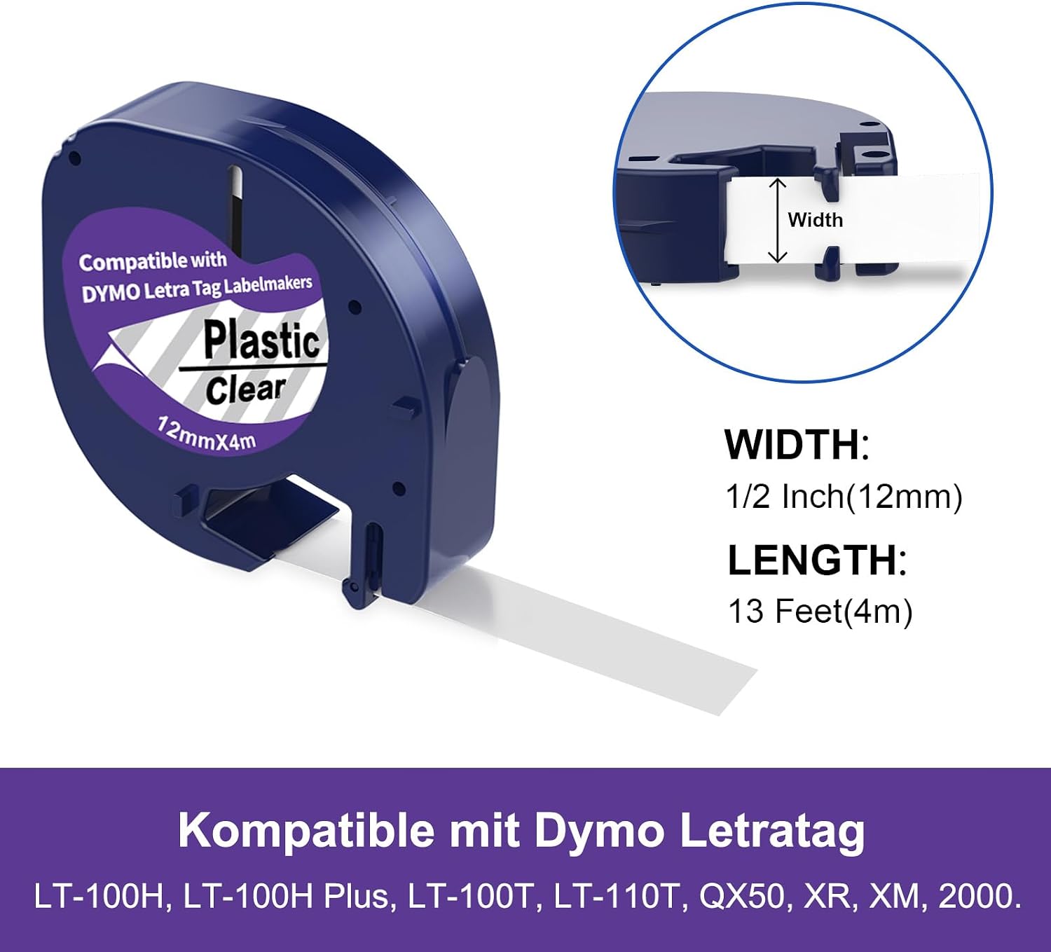 Detalle 2 de Etikettenband 12 mm x 4 m kompatibel mit DYMO