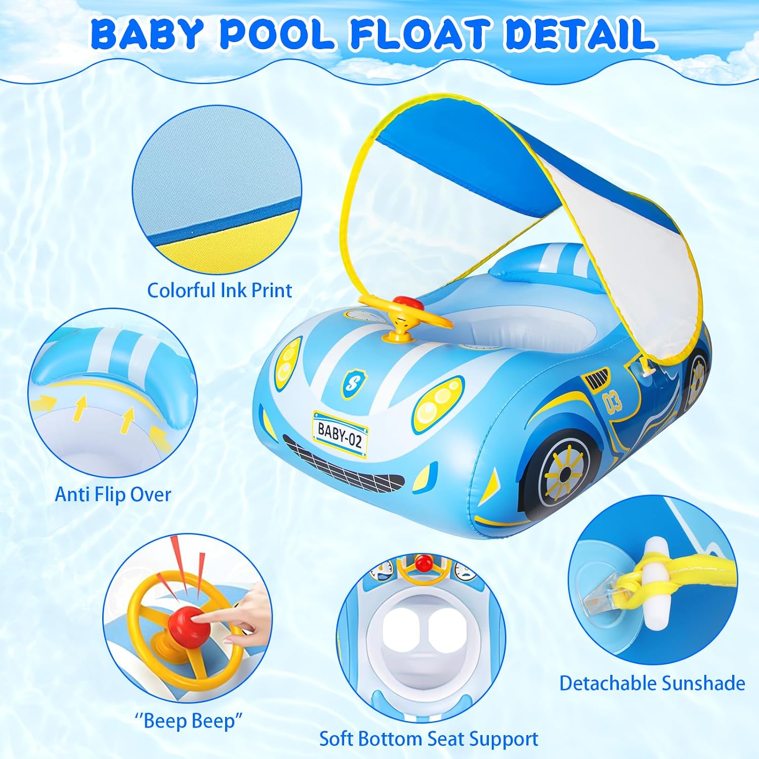 Thumbnail 1 de Flotador Bebe Ninonly con Sombrilla: seguridad y diversión en el agua para niños de 3 a 36 meses