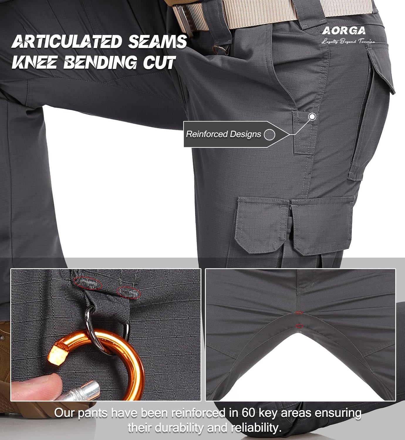 Detalle de Mens Work Pants: Water Resistant Elastic Waist Cargo Tactical Pants with 8 Pockets