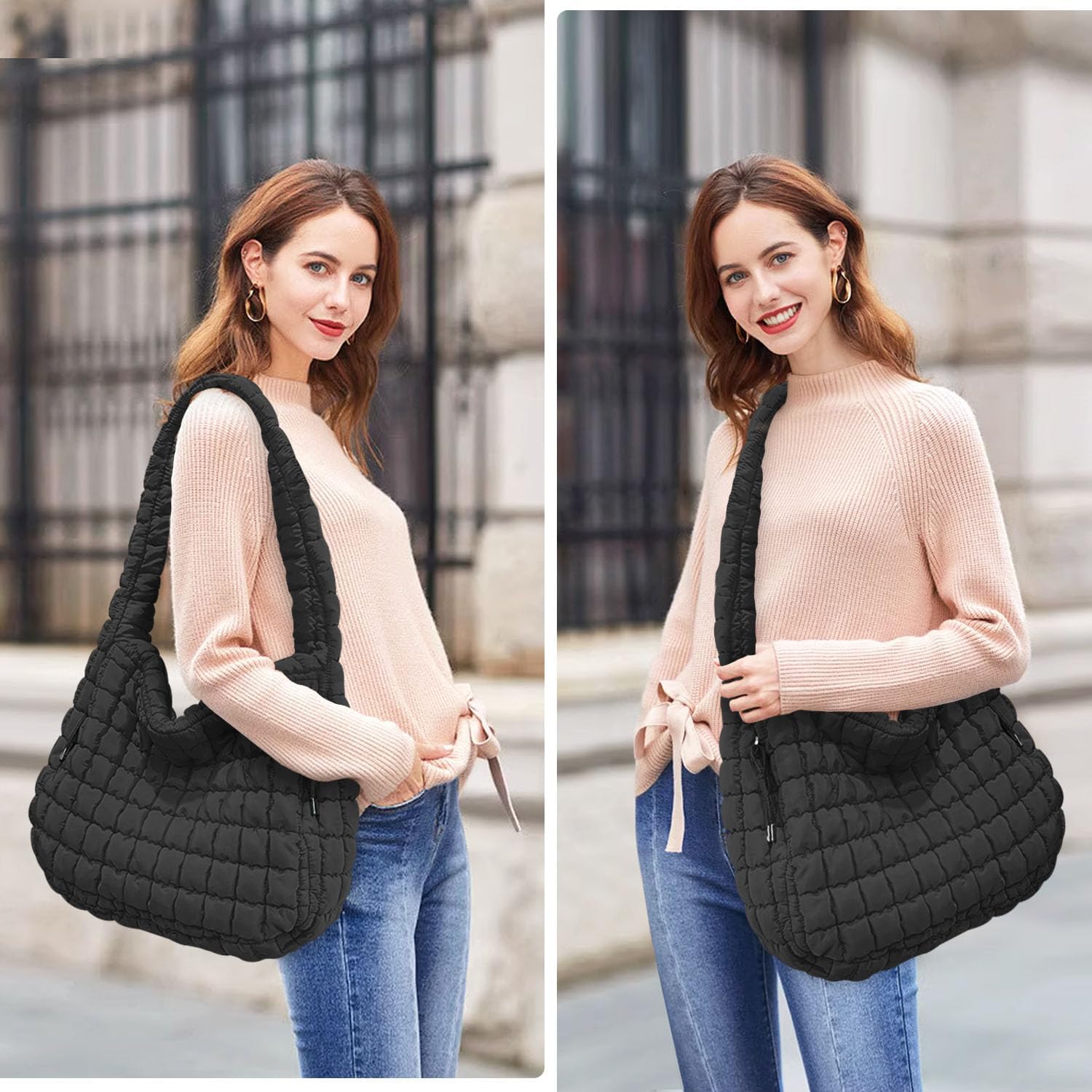 Detalle 2 de Bagtopia Puffer Tote Bag (Large Quilted Puffer Bag) – lightweight padded hobo tote for work, gym and travel