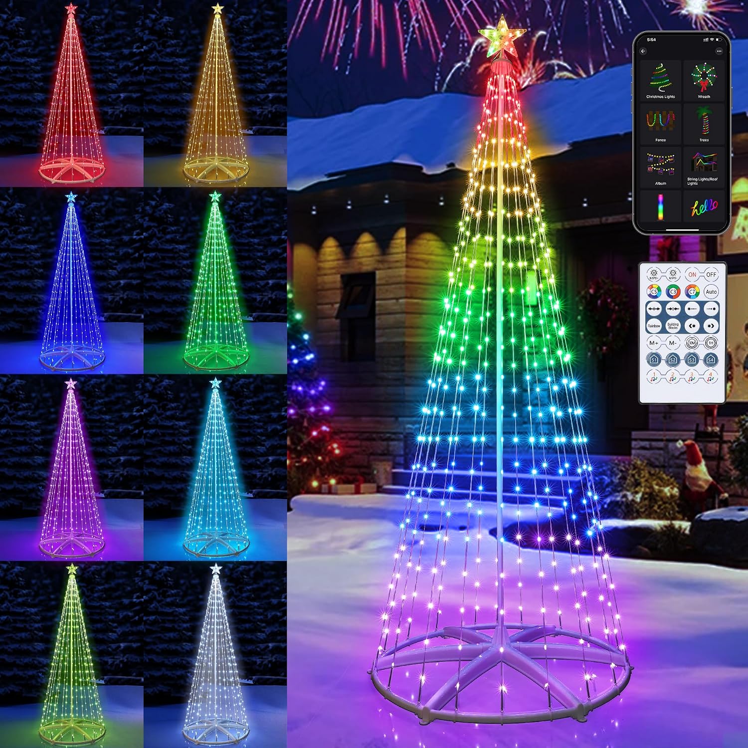Detalle de Toodour LED0827406 RGB Cone Tree Lights, 8 ft, 406 LEDs, App and Music Sync