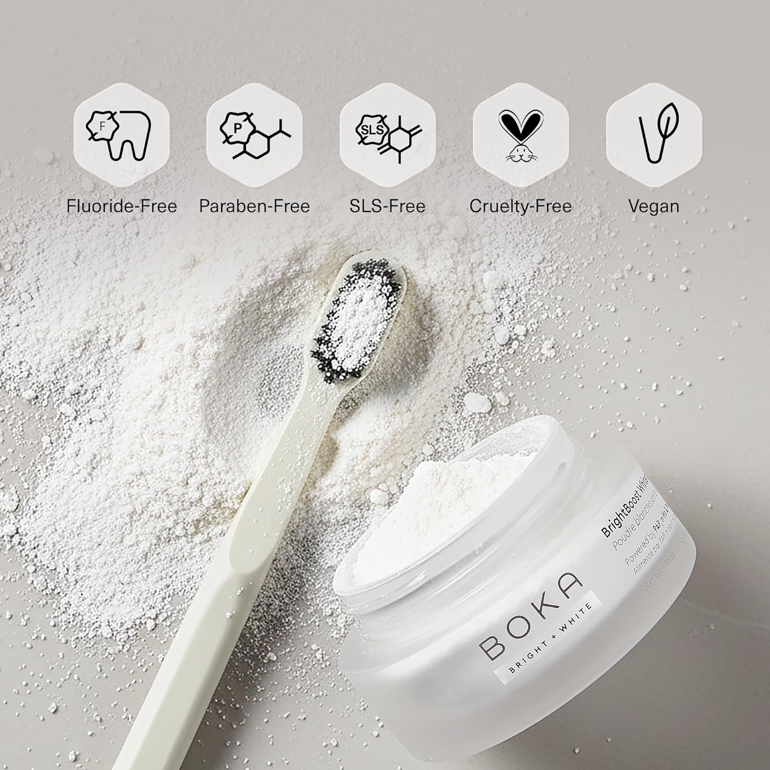 Detalle 2 de Boka Teeth Whitening BrightBoost Powder with Nano Hydroxyapatite (Sensitive Teeth, Toothpaste Alternative)