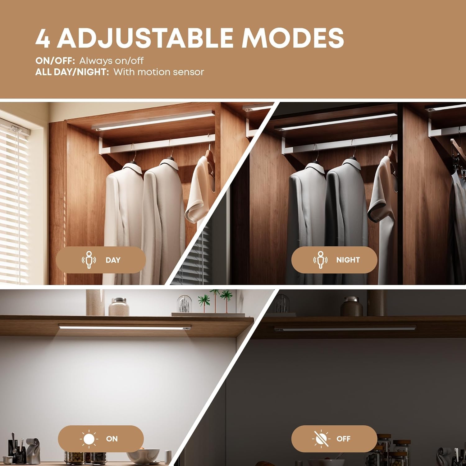 Thumbnail 1 de LROLTEF Under Cabinet Kitchen Lights with Motion Sensor, Dimmable LED 30cm (2 Pack) – USB-C Rechargeable 6500K