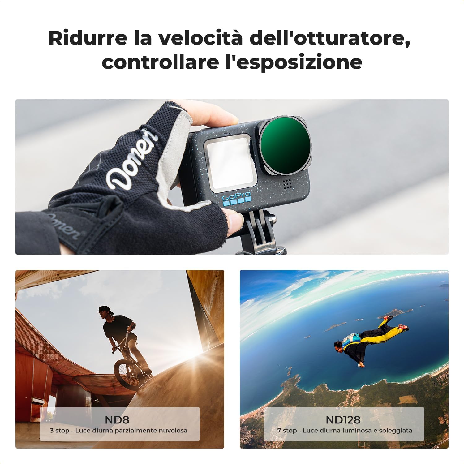 Detalle 2 de K&F Concept 2 Pezzi Kit ND Filtri per GoPro Hero (ND2-32 e ND32-512)