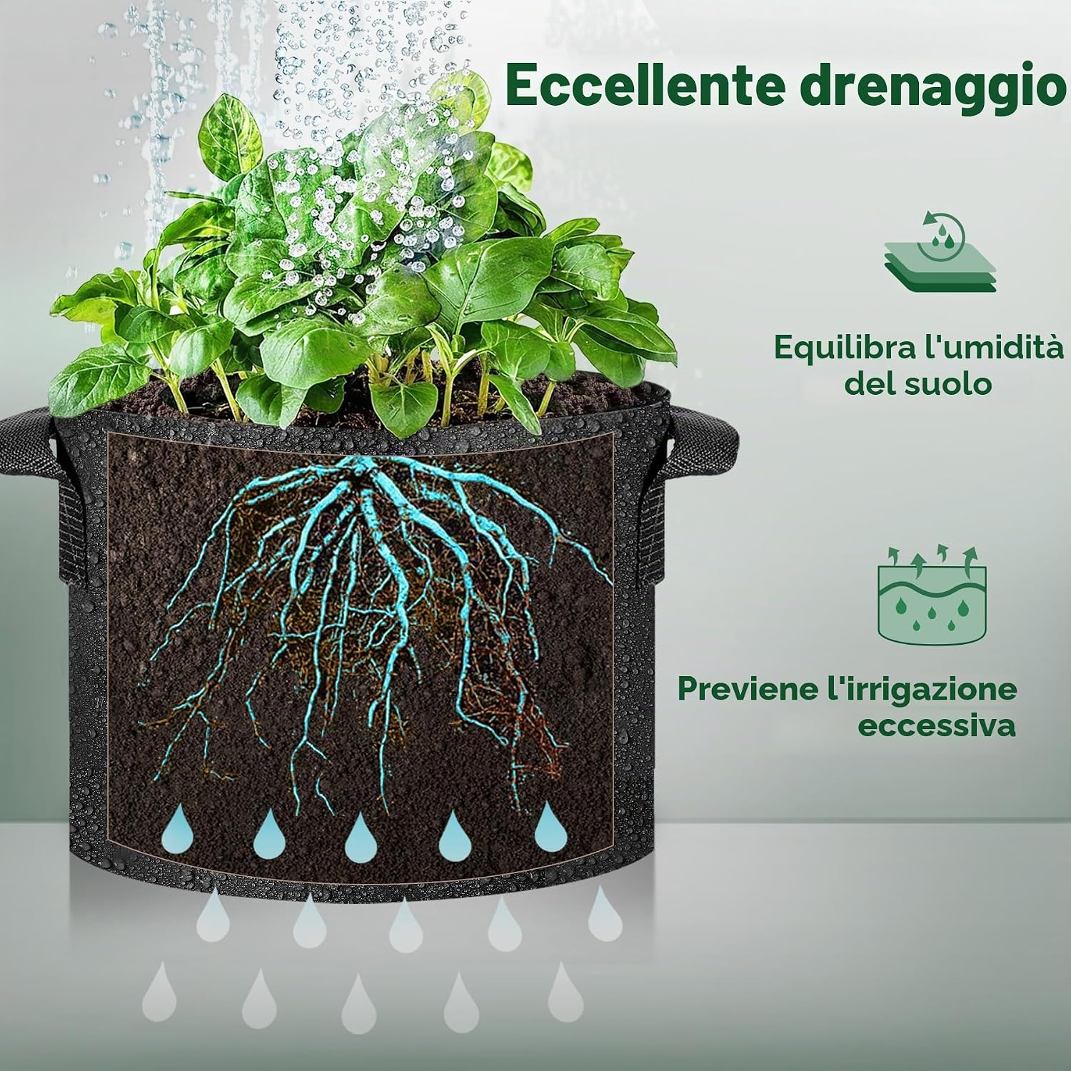 Thumbnail 5 de T4U Set 5 Grow Bag 56L: sacche per orto domestico per balcone e giardino, 5 pezzi
