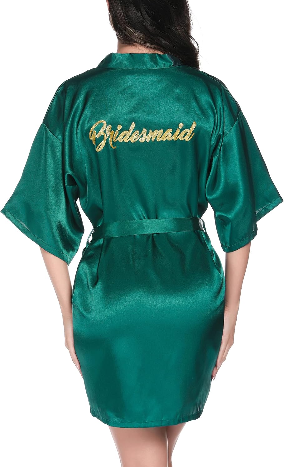 Thumbnail 6 de Vlazom Peignoir satin femme à col en V avec ceinture (kimono / robe de chambre)