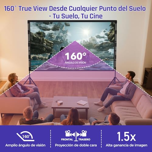 Detalle 2 de Pantalla de Proyección Portátil LEORFI 120 Pulgadas con Trípode: 16:9, 4K/HD, Interior y Exterior
