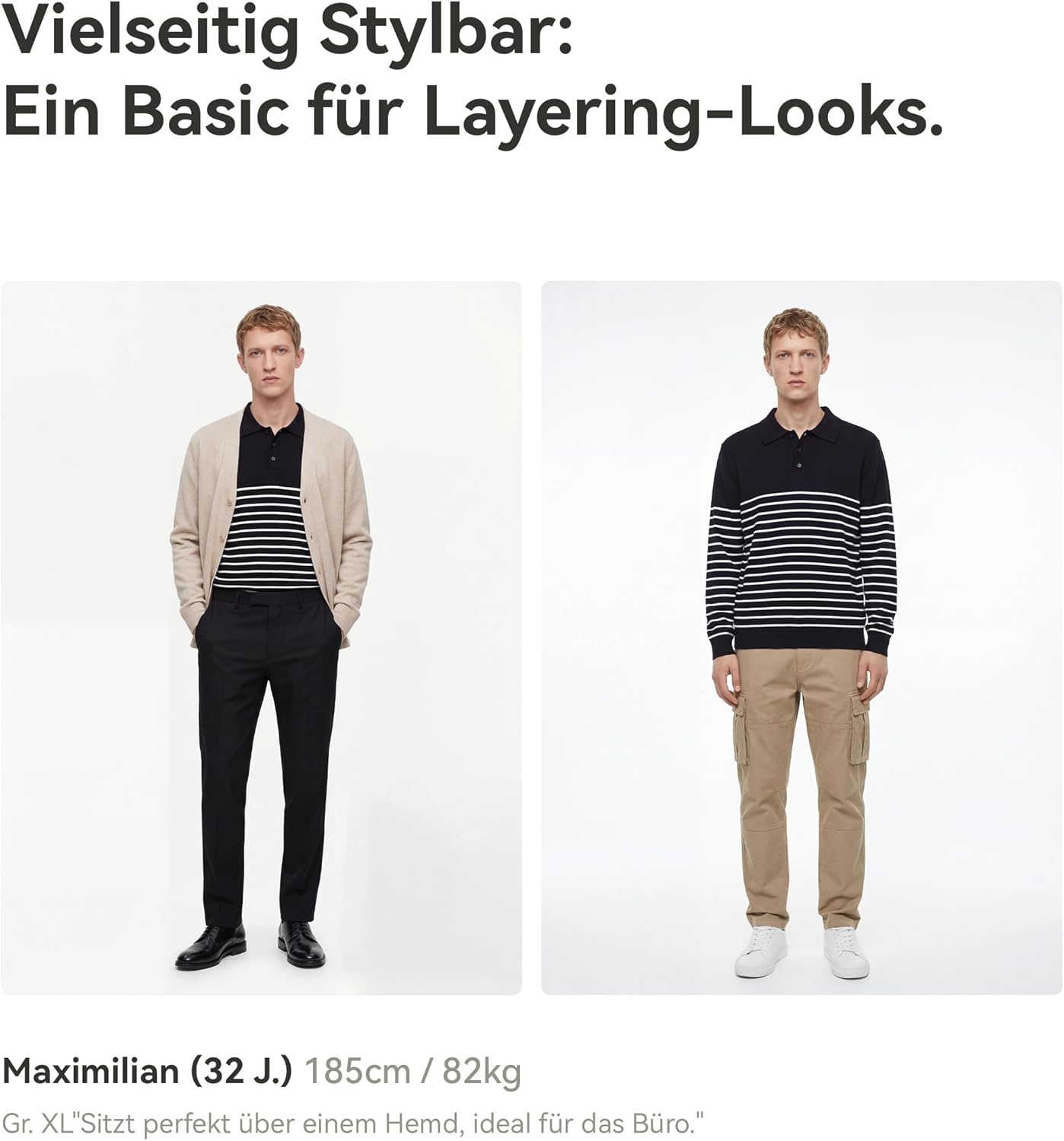 Thumbnail 5 de GLESTORE Langarm-Poloshirt Herren mit Streifen und Giraffenstickerei
