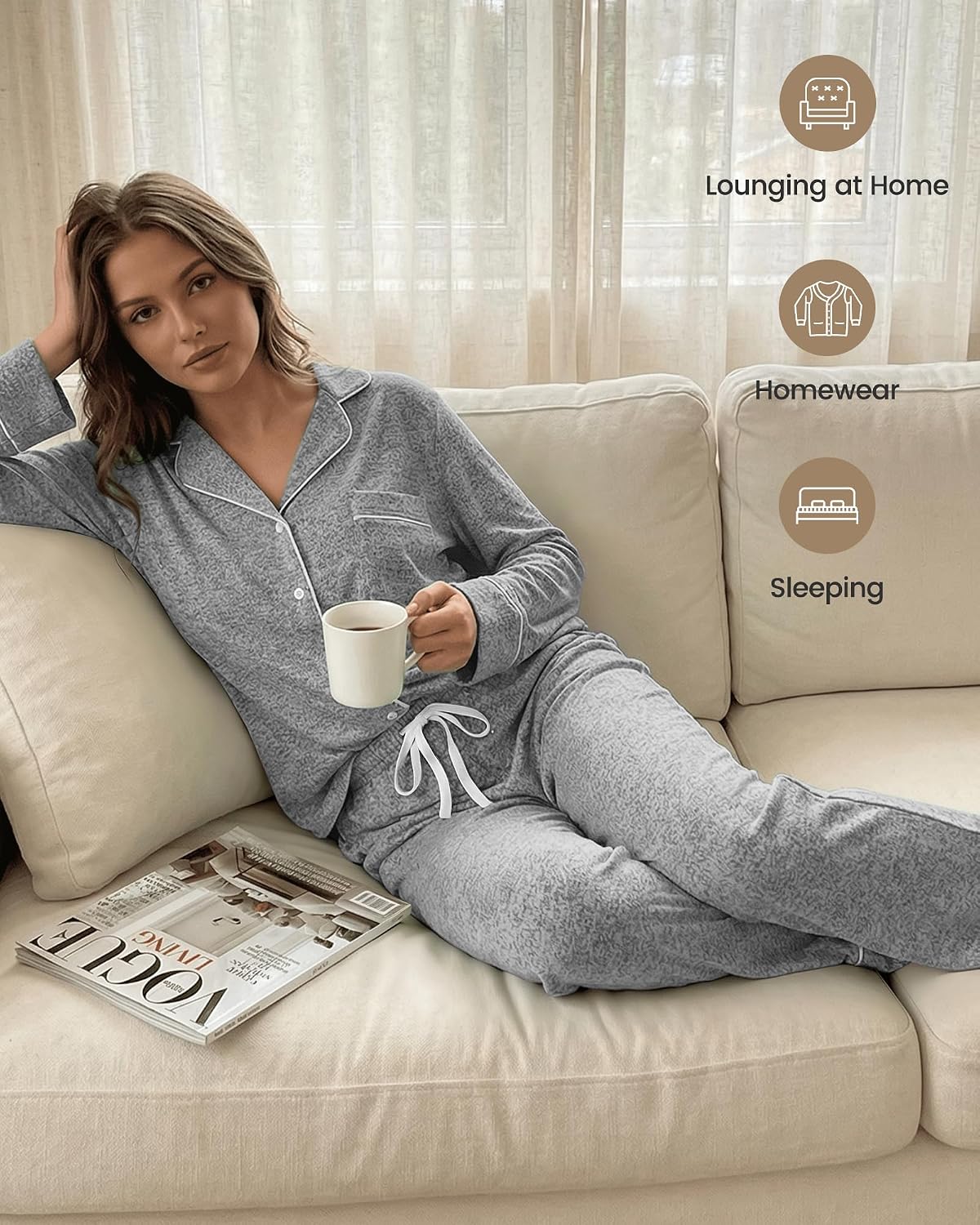 Thumbnail 3 de PJGGZ Women’s Two-Piece Pyjama Set with Button-Down Top and Drawstring Pants