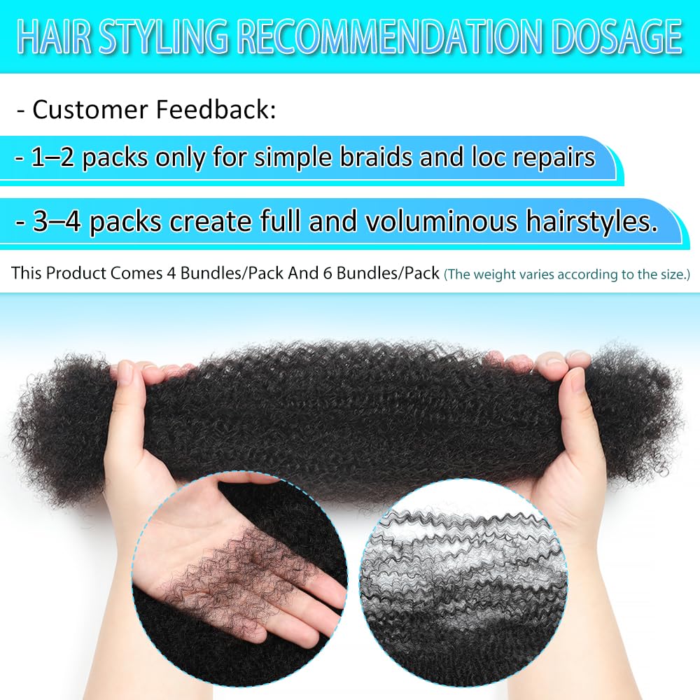 Detalle de Renyarch Afro Kinkys Bulk Human Hair (16 inch, 4 bundles) for Spring Twists, Loc Repairs, and Braids