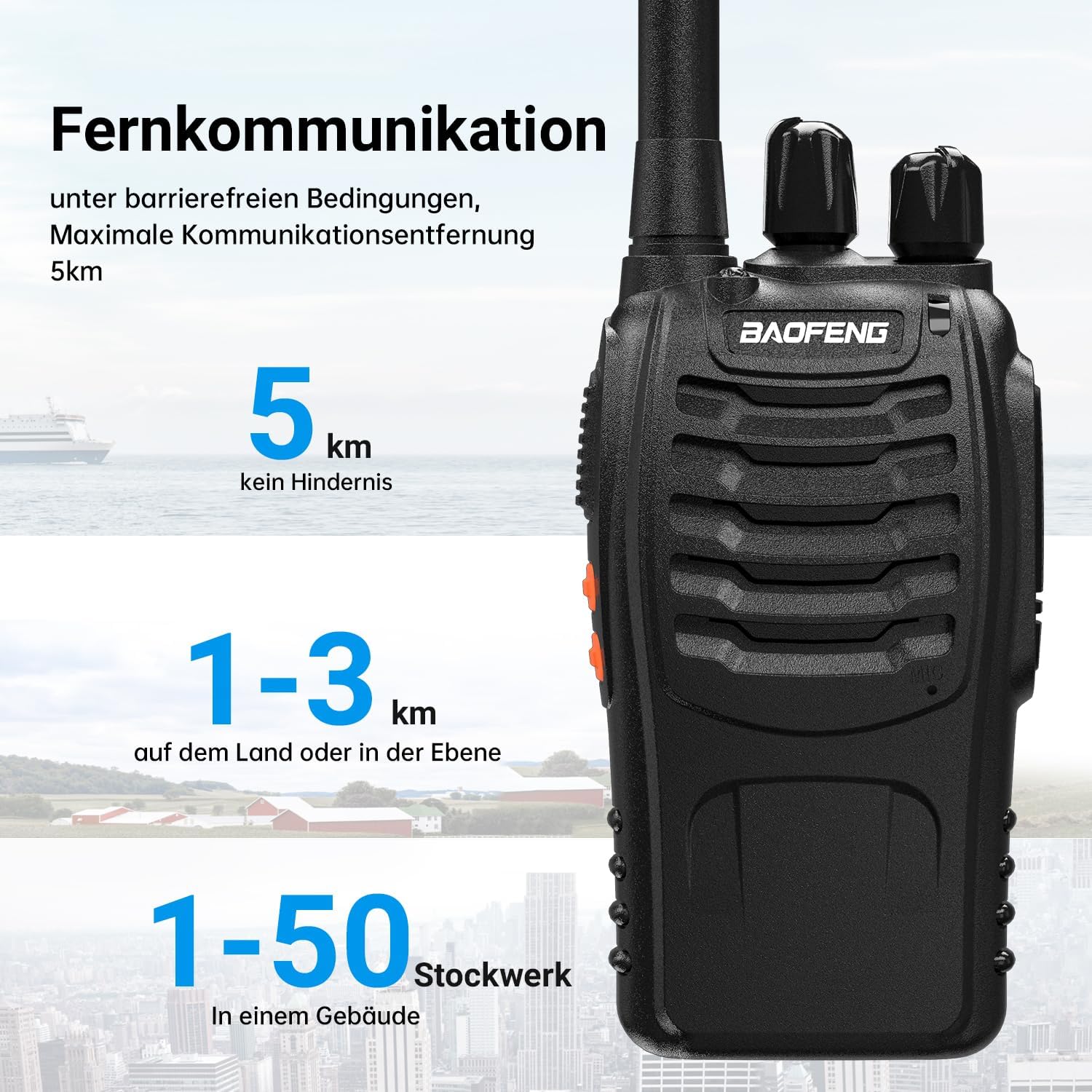 Detalle 2 de Professionelle Walkie-Talkies 3er Set mit 16 Kanälen 📡
