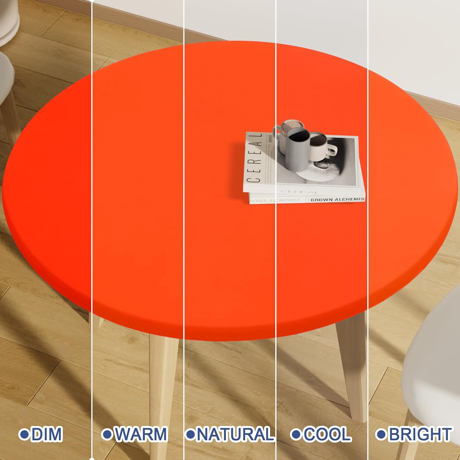 Thumbnail 6 de Moosfor Round Spandex Tablecloth: Elastic, Waterproof Fitted Cover for 31–35 inch Tables (Orange)