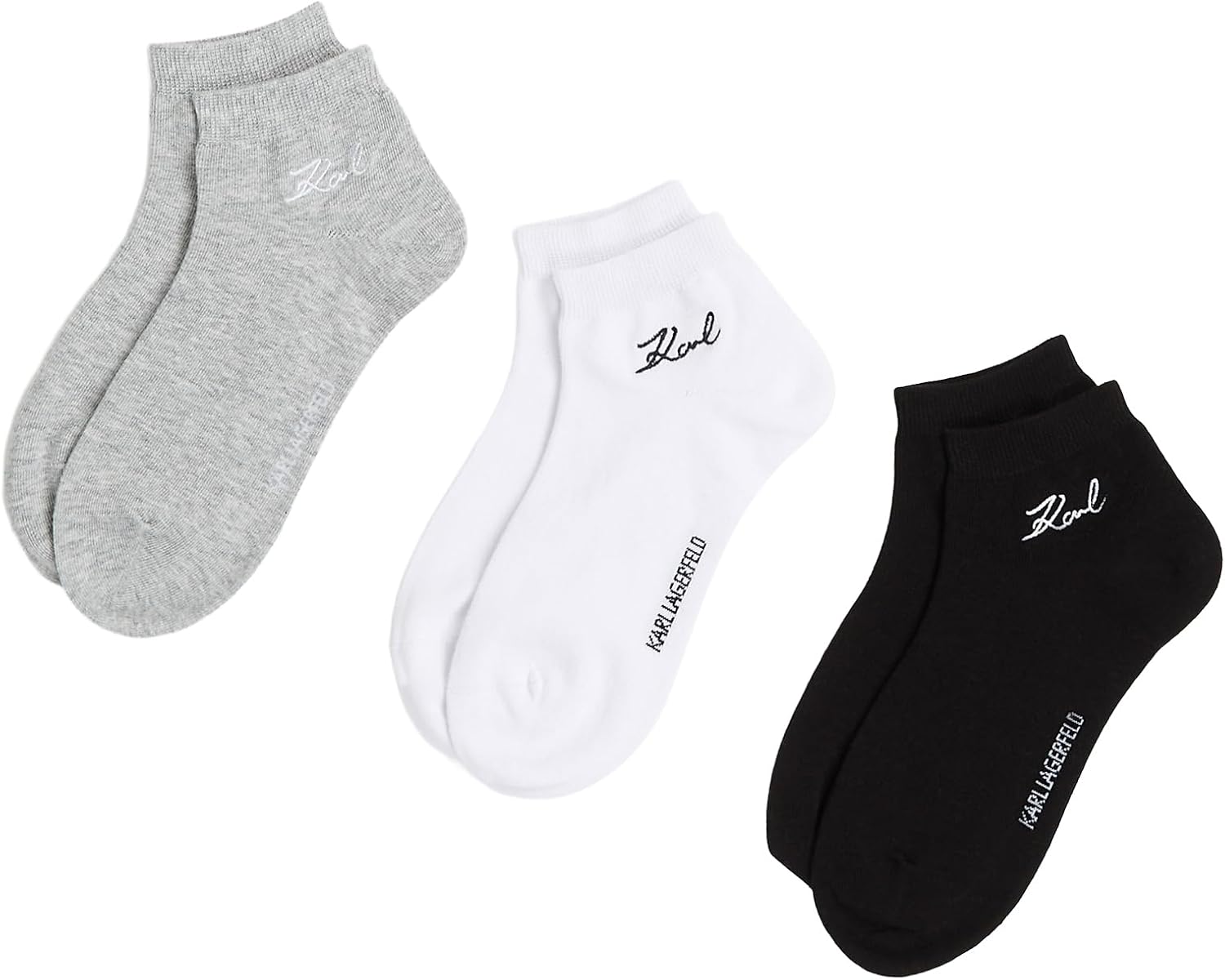 Detalle de KARL LAGERFELD Donna K/Signature Sneaker Sock (3 Pack) – tre calzini corti con firma sul retro