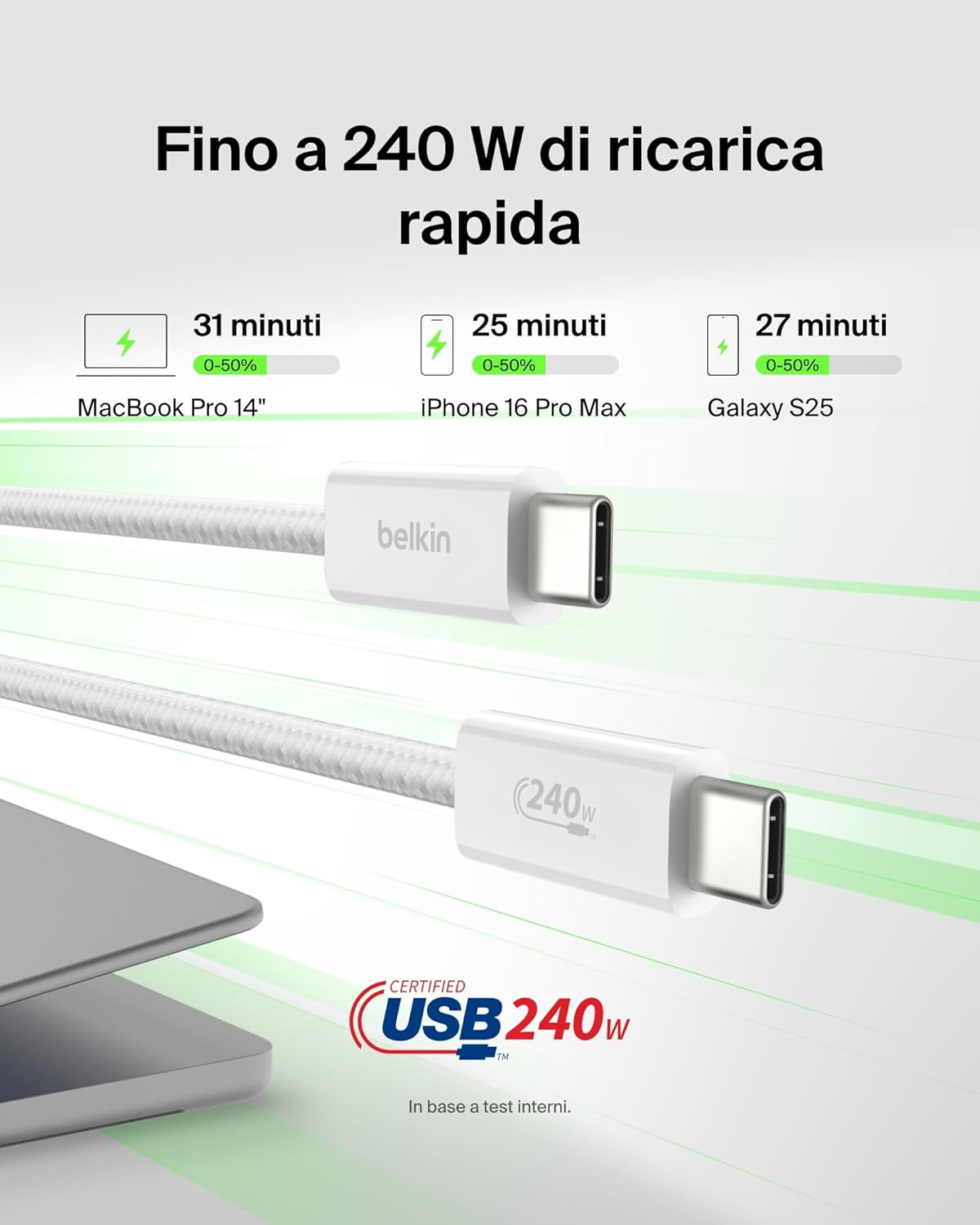 Thumbnail 1 de Belkin BoostCharge 240W cavo USB-C 1,5 m