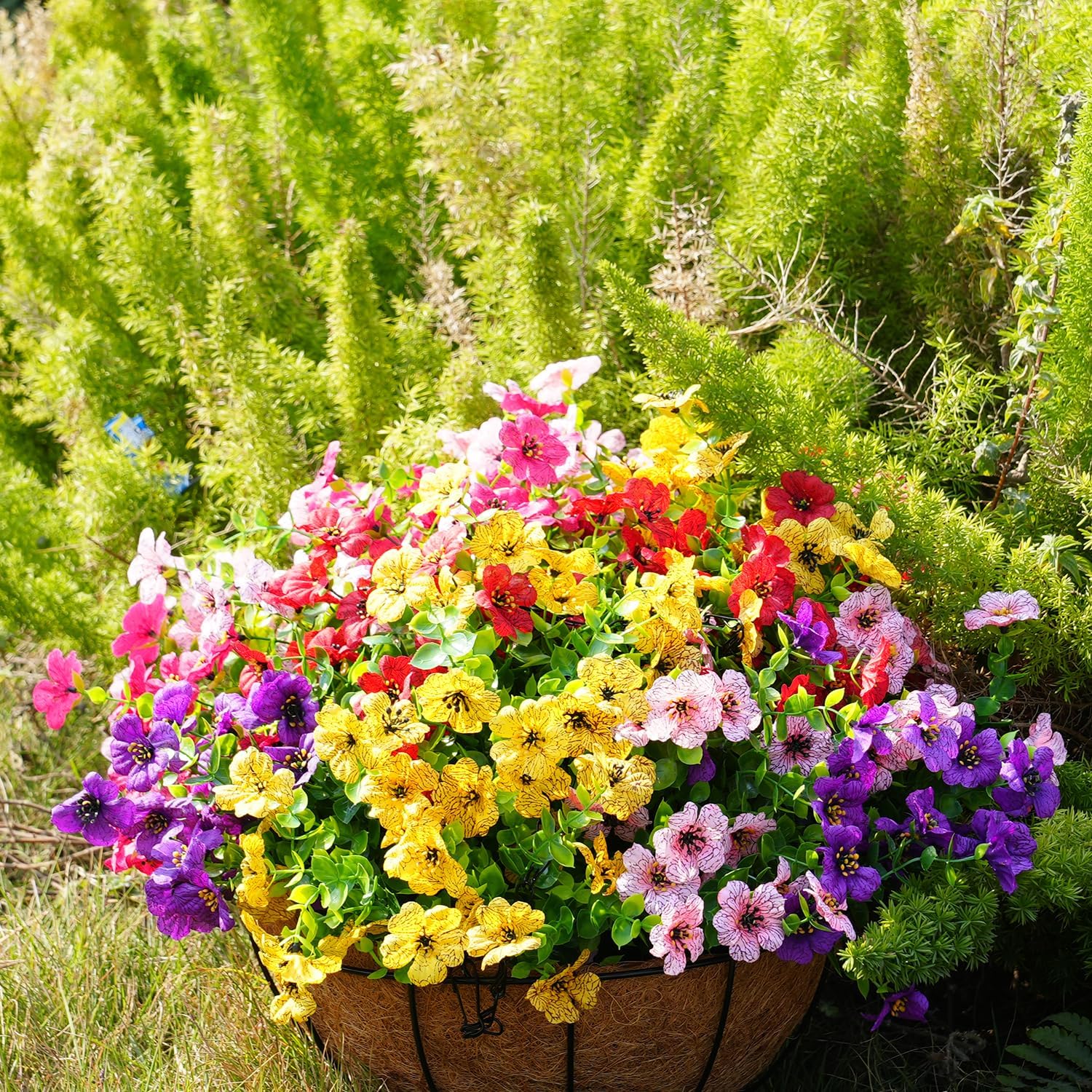 Thumbnail 4 de trytuny Artificial Flowers for Outdoor: UV-Resistant Faux Silk Plants (20, Yellow / Purple / Rosy Pink / Red) for Porch, Patio, and Window Boxes